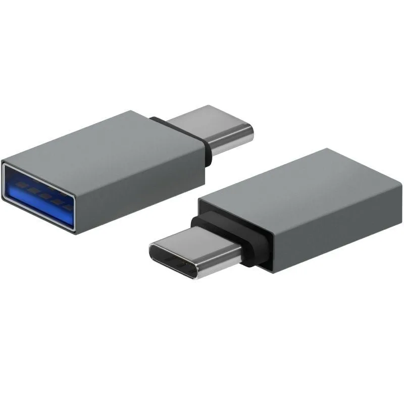 AISENS Mini Adaptador Aluminio USB 3.2 Gen1 3A, Tipo USB-C/M-A/H, Gris
