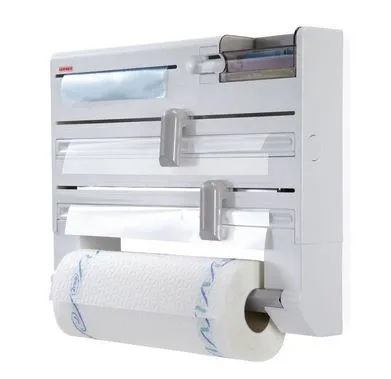 Leifheit Portarrollos de pared Parat Plus ComfortLine, porta rollos para papel de cocina, de aluminio, film y bolsas para congelar, soporte de pared, Color Blanco