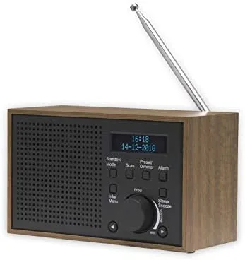 Radio Digital Dab+ y FM. Denver DAB-46 Dark Grey. Reloj,Despertador y Alarma. Funciona Tanto con batería como Corriente. Salida Audio 2W. Acabado Madera.