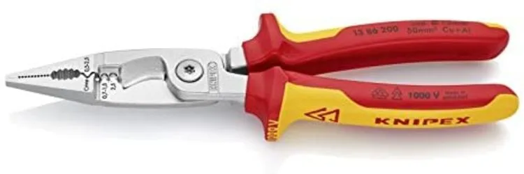 Knipex Alicate para instalaciones eléctricas cromado, aislados con fundas multicomponentes, según norma VDE 200 mm 13 86 200