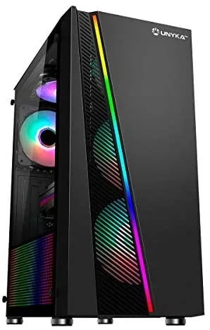 UNYKAch Caja de Ordenador ATX GLAYZE Black, Gaming, Frontal ARGB, Panel Lateral De Cristal Templado, 1 Ventilador RGB 120 mm, Sistema De Montaje Tool Less,1 x USB 3.0 y 2 x USB 2.0