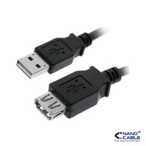 NanoCable 10.01.0203-BK - Cable prolongador USB 2.0, tipo A/M-A/H, macho-hembra, negro, 1.8mts