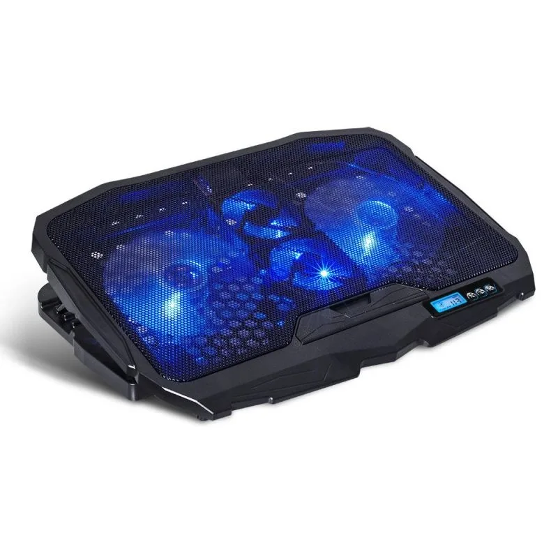 Spirit OF GAMER - Enfriador AirBlade 600 Blue de 17" con Controlador LCD, 4 Ventiladores silenciosos, 3 Modos de enfriamiento