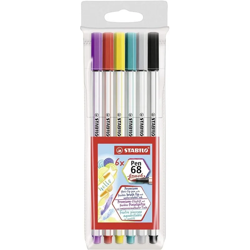Rotulador premium con punta de pincel STABILO Pen 68 brush - Estuche con 6 colores