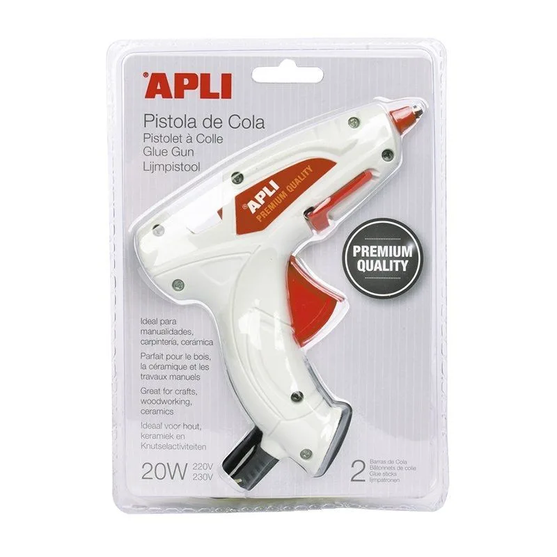 APLI - Pistola temofusible de cola 20w premium + 2 barras
