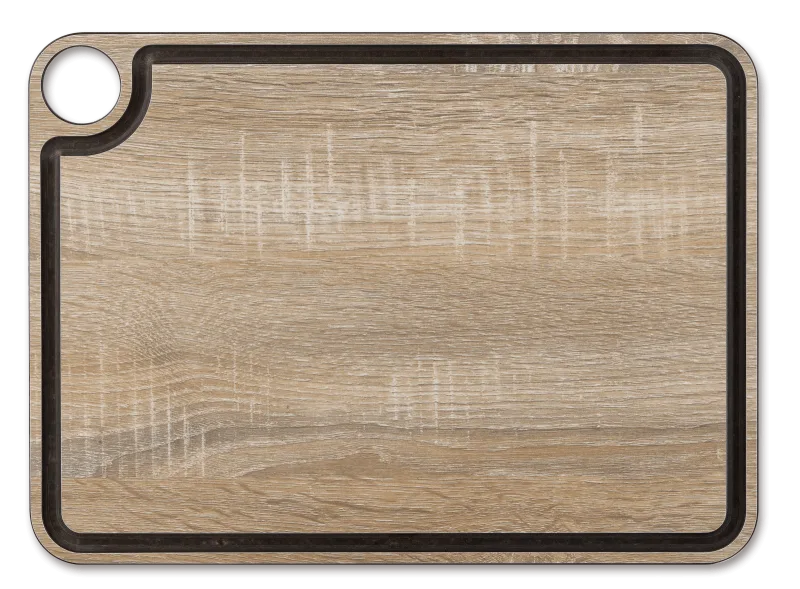 Tabla de Corte de la marca Arcos 709200 tabla para uso funcional y cotidiano. Tabla corte canal natural. Color Marrón, 37,7 x 27,7 cm x 6,5 mm (Espesor). Fabricada en Resina fenólica y fibra de celulosa.