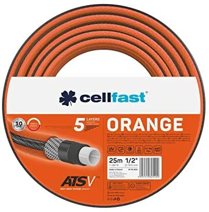 Cellfast Naranja ATSV™ - Manguera de jardín (5 capas, resistente a los rayos UV, 24 bar, presión de rotura (1/2", 50 m)