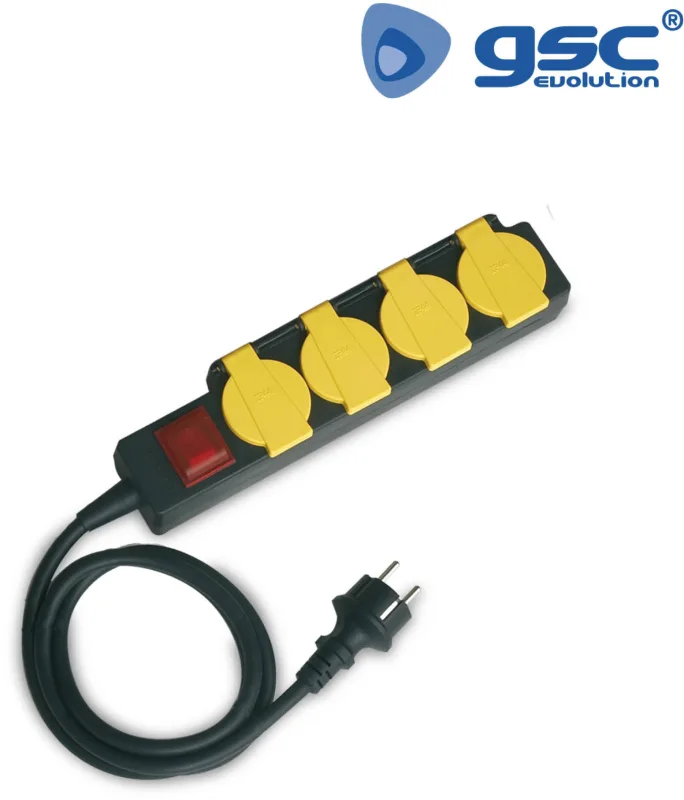 Base Electrica 4 Tomas Con Tapa +interruptor+cable 1,5mts 500169