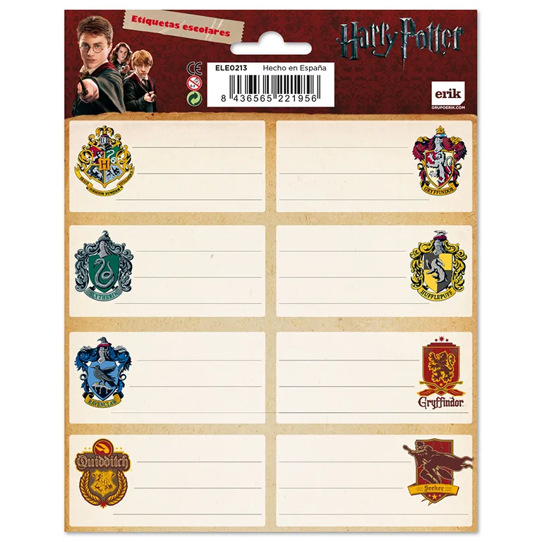 Etiquetas adhesivas Harry Potter escudos - Pegatinas libro nombres/Pack etiquetas escolares - Papeleria Harry Potter - Vuelta al cole material escolar - Producto con licencia oficial