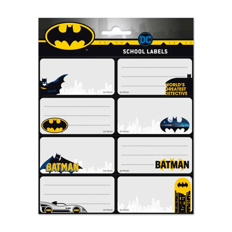 Grupo Erik Etiquetas adhesivas Batman - Pegatinas libro nombres/Pack etiquetas escolares - Papeleria Batman - Vuelta al cole material escolar - Producto con licencia oficial