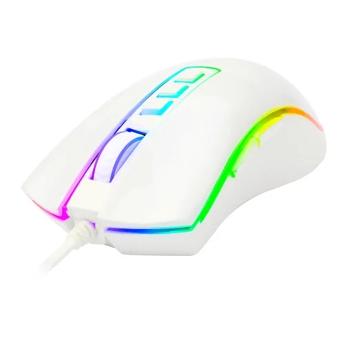 Redragon m711 cobra white raton gaming usb 1000dpi - 7 botones programables - iluminacion rgb - uso diestro - cable trenzado de 1.80m