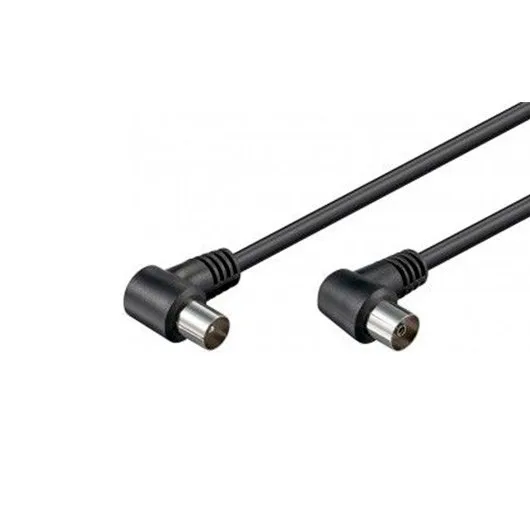 Goobay 11525 - Cable coaxial de 1.5 m/Macho y Hembra/Conector Antena TV/Angulo 90 Grado/Negro