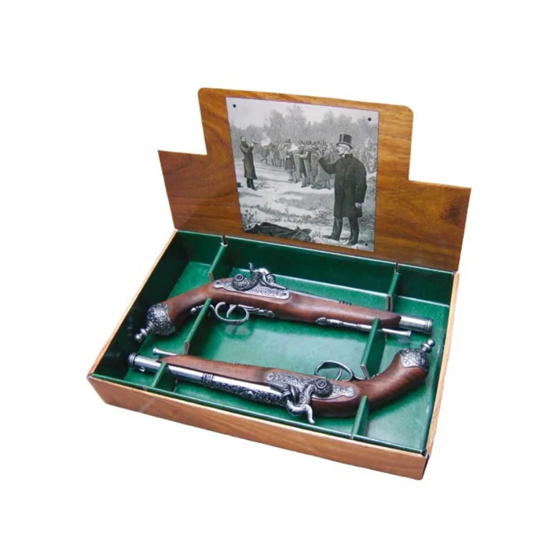 Réplica de 2 pistolas italianas de duelo año 1825 de 39,5 cm de madera y metal, no funcionan, para decoración