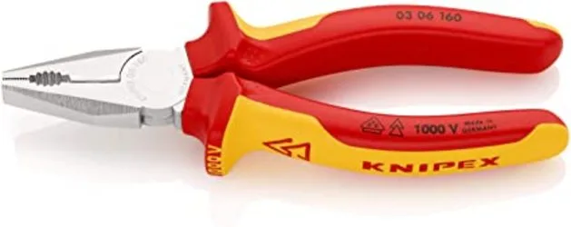 KNIPEX Alicate Universal Cromado, Aislados con Fundas Multicomponentes, Según Norma VDE, 160 mm, 03 06 160