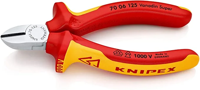 KNIPEX Alicate de corte diagonal cromado aislados con fundas multicomponentes, según norma VDE 125 mm, 70 06 125