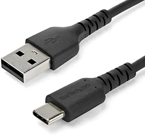 StarTech.com Cable de 1m de Carga USB A a USB C - de Carga Rápida y Sincronización Rápida USB 2.0 a USB Tipo C - Revestimiento TPE de Fibra de Aramida M/M 3A Negro - S10, iPad Pro, Pixel