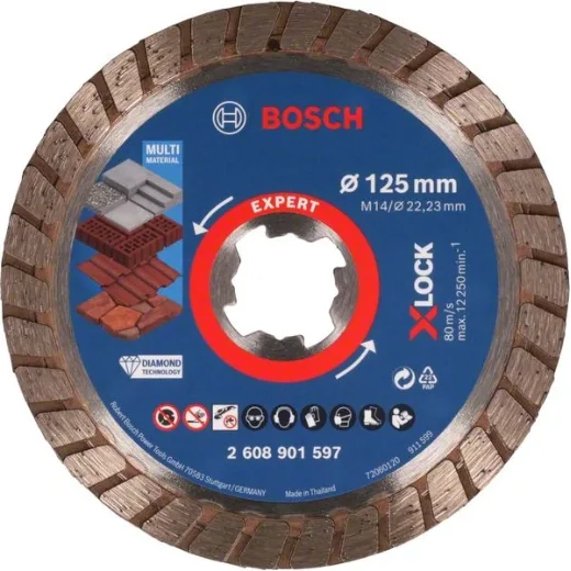 Bosch Accessories 1x Disco de Corte con Diamante EXPERT MultiMaterial X-LOCK Turbo (per hormigón, ladrillos, piedra blanda, Ø 125 x 22,23 mm, Accesorios Amoladora Pequeña)