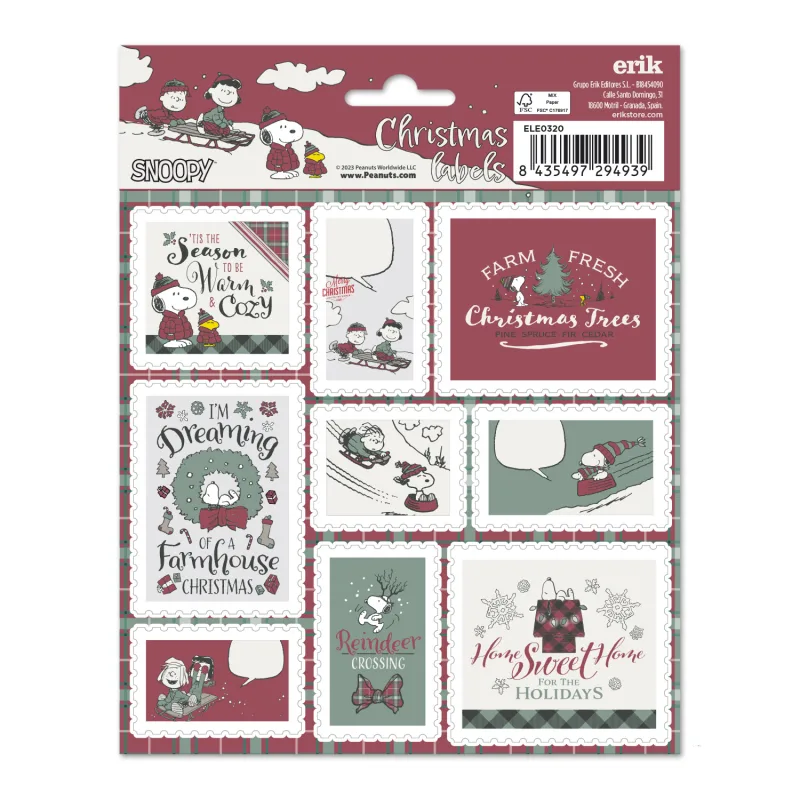 Etiquetas adhesivas Navidad, Snoopy - Etiquetas regalo Navidad - Pegatinas Snoopy / 18 Etiquetas Navidad - Etiquetas regalo - Pegatinas navidad regalos