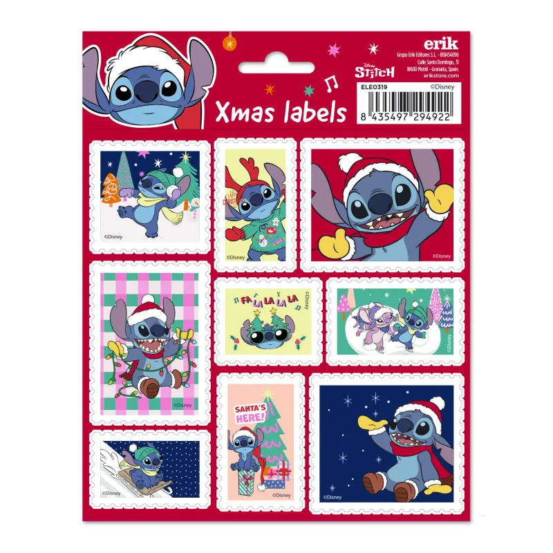 Grupo Erik Etiquetas adhesivas Disney Stitch - Etiquetas regalo Navidad - Pegatinas Stitch / 18 Etiquetas Navidad - Etiquetas regalo - Pegatinas navidad regalos (ELE0319)
