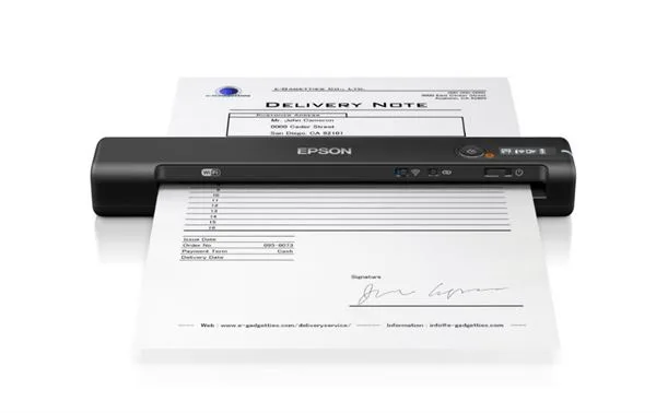 Epson Workforce ES-60W Escáner portátil, 8,5 ppm, WiFi y batería integrada para escanear hasta 300 páginas, Software Nuance Power PDF Incluido