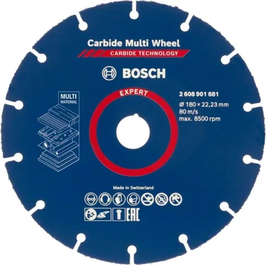 Bosch Professional 1x Disco de corte Expert Carbide Multi Wheel (para Madera dura, Ø 180 mm, Accesorios Amoladoras Grandes)