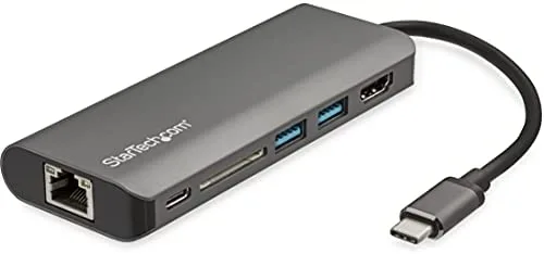 StarTech.com Adaptador Multipuertos USB-C - Docking Station Portátil USB Tipo C a HDMI de 4K - Hub Ladrón USB 3.0 de 2 Puertos - Lector de Tarjetas SD/SDHC - GbE - PD 3.0 de 60W Pass-Through - Mini Dock de Viajes USBC - Thunderbolt 3/USB-C