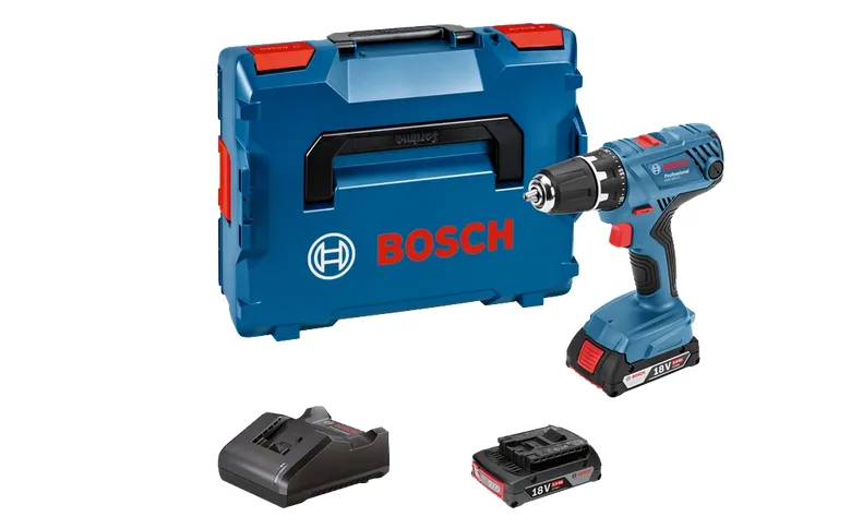 Bosch Professional 18V System GSR 18V-21 - Atornillador a batería (55 Nm, Ø máx. tornillo 10 mm, 2 baterías x 2,0 Ah, en L-Case)