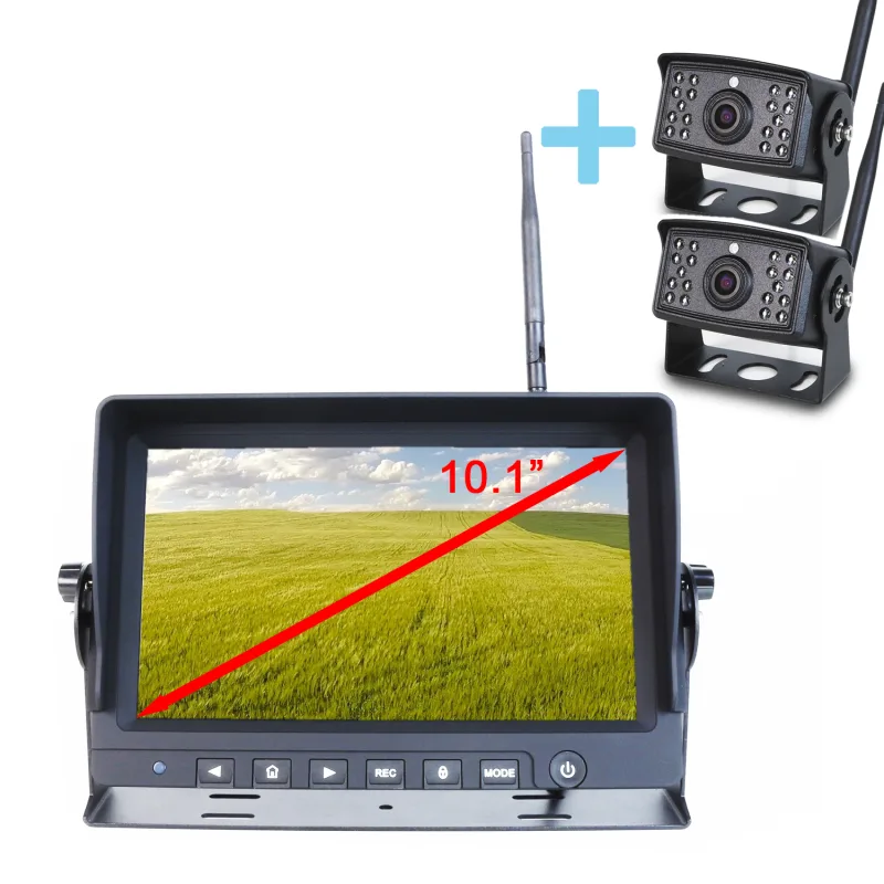 Kit de visión trasera inalámbrico Yatek Pantalla AHD 10,1" + 2 cámara 1080P 120º(H) de visión con una distancia de recepción de 150m