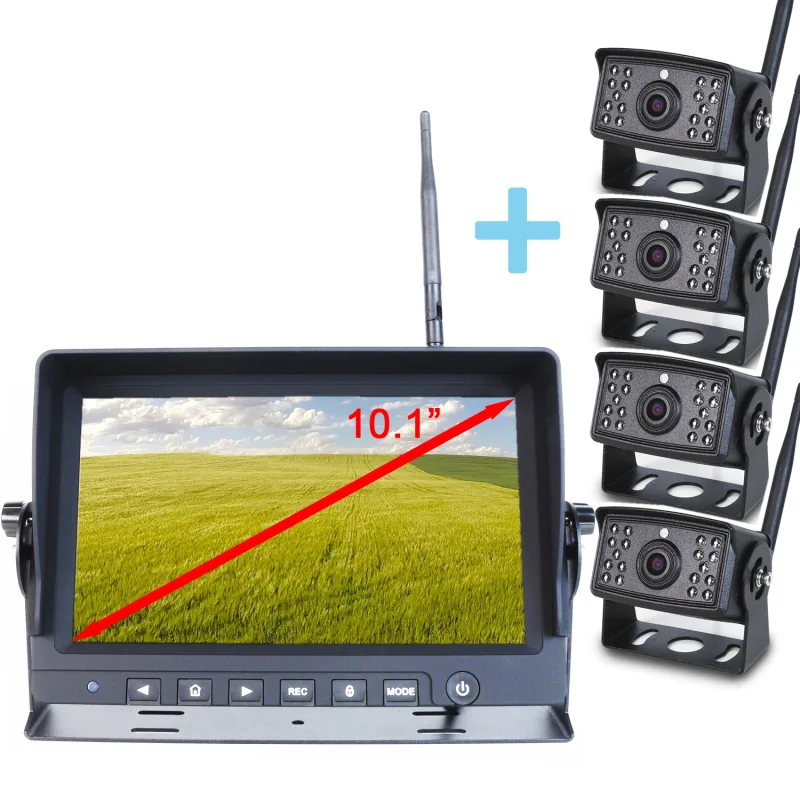 Kit de visión trasera inalámbrico Yatek Pantalla AHD 10,1" + 4 cámaras 1080P 120º(H) de visión con una distancia de recepción de 150m
