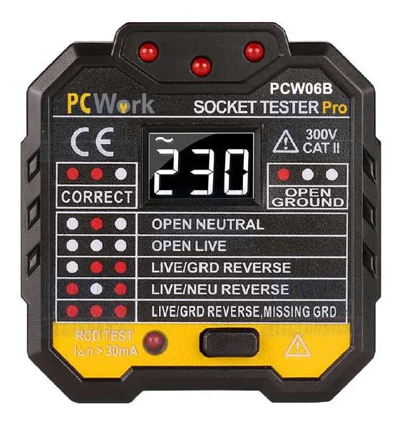 Comprobador De Enchufes De Red Pantalla Lcd Pcw06b