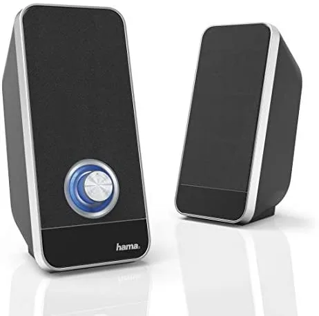 Hama | Altavoces para PC 2.0 estéreo (Altavoz para Ordenador de 6W, alimentación USB, Jack 3.5 mm, 50-20000 Hz, 4 Ω) Color Negro/Plata