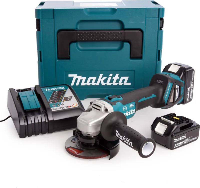 Makita DGA 504 RT3J battery angle grinder 18 V 125 mm brushless + 3 x battery 5.0 Ah + charger + Makpac