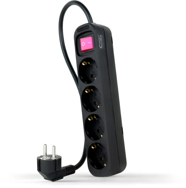 Base Multiple 4 Enchufes Interruptor Cable 1,4m Negra 10.37.0004-bk