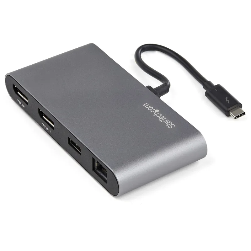 StarTech.com Mini Dock Thunderbolt 3 - Docking Station Portátil para 2 Monitores con DP 4K 60Hz, 1x Hub USB-A (USB 3.0/5 Gbps), GbE - Cable de 28cm - Adaptador Multipuertos TB3 - Mac/Windows