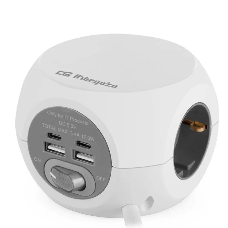 Regleta orbegozo en 4000/ 3 tomas de corriente/ 2 usb a - 2 usb tipo c/ blanca y gris