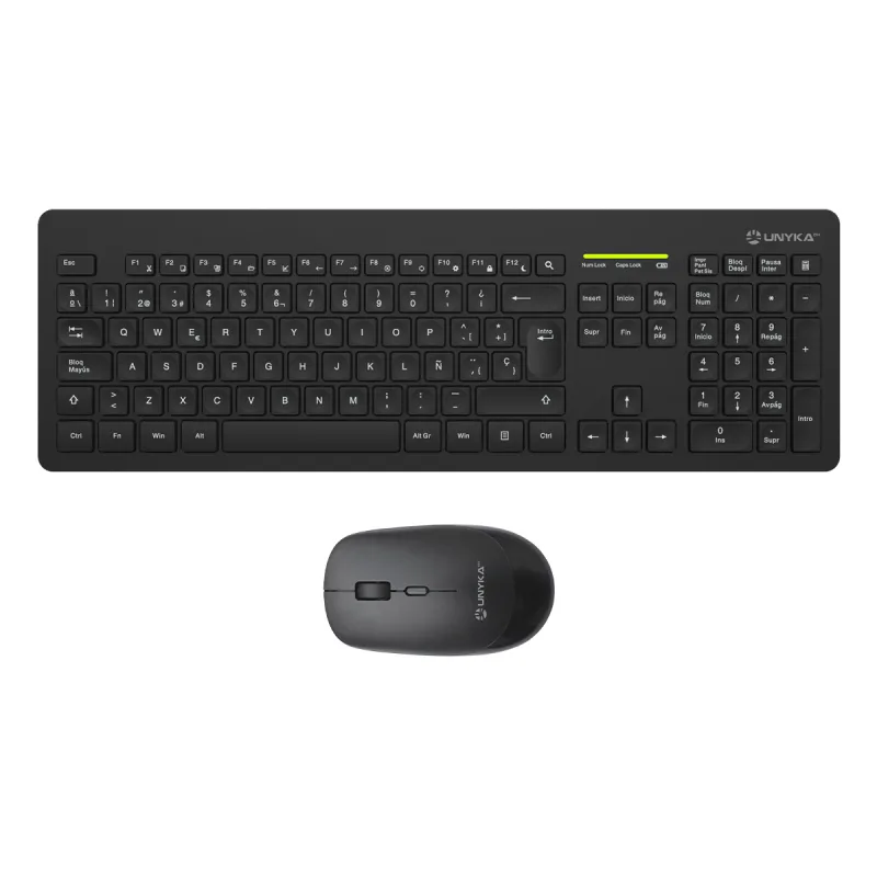 UNYKAch Kit Teclado y Ratón Inalámbricos MK212 Pro Slim 105 Teclas Membrana, USB Wireless 2.4 GHz, 1600 dpi, Silencioso, Ergonómico, Windows, Mac, Android, Linux