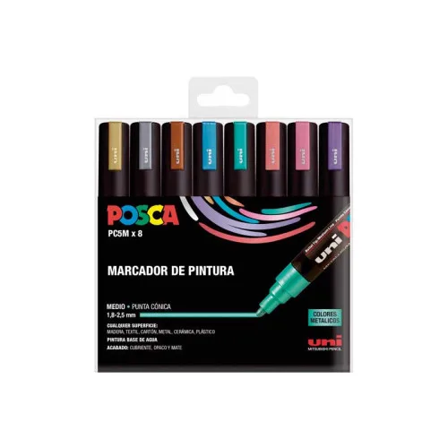 Posca estuche marcadores PC-5M Colores metálicos 8 Uds