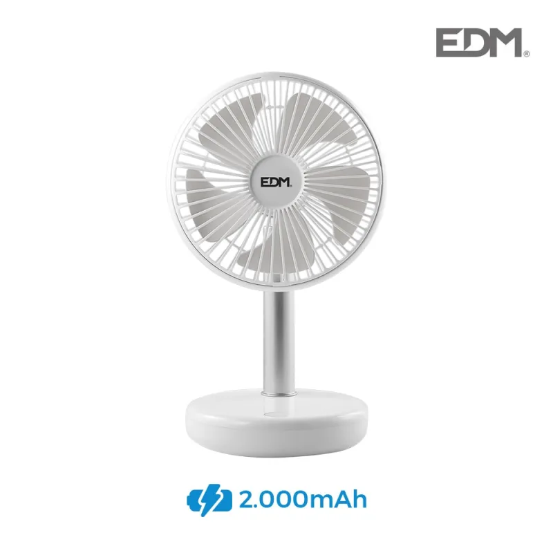 Ventilador de sobremesa recargable blanco potencia: 4w aspas: ø17cm 16,5x18,5cm edm