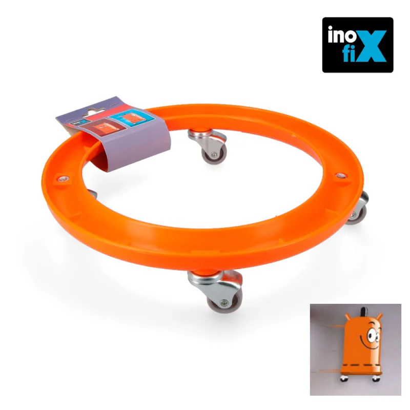 Inofix - Patín para bombona de butano - Diseño circular de 310 mm de diámetro - Rueda con giro 360º - Naranja