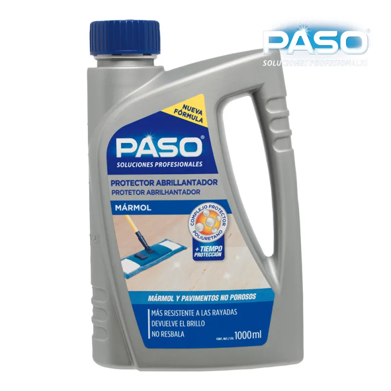 PASO - Abrillantador de suelos de mármol - Protege de manchas y agresiones - Limpia y abrillanta suelos no porosos - 1000ml
