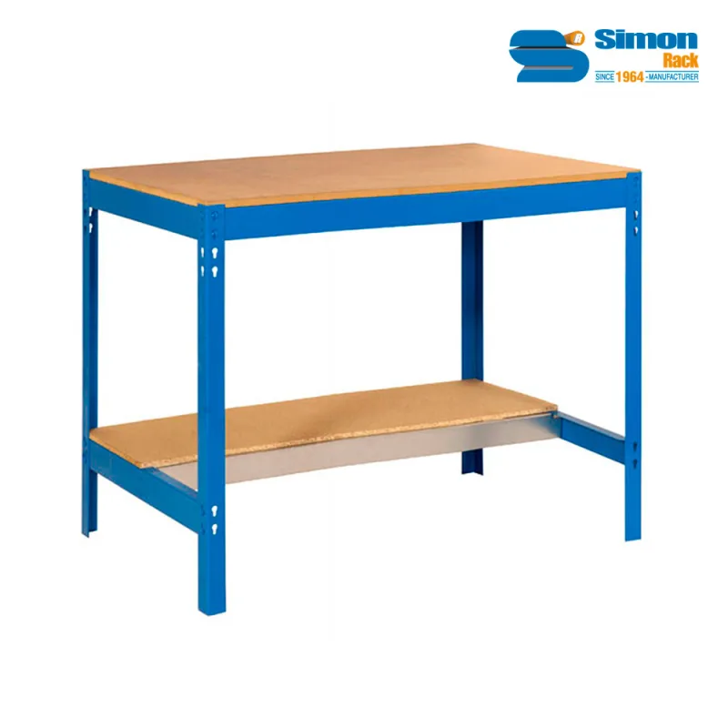 SimonRack Mesa Trabajo Taller, Banco Trabajo, Sin Tornillos, Capacidad Carga 400 kg, Medidas 842x910x610 mm, Azul/Madera