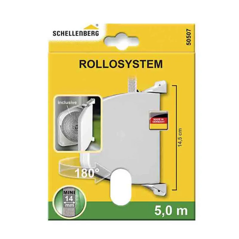 Schellenberg 50507 Enrrollador de Cinta de persiana Mini, para Montaje en Pared, Ancho 14 mm, Blanco