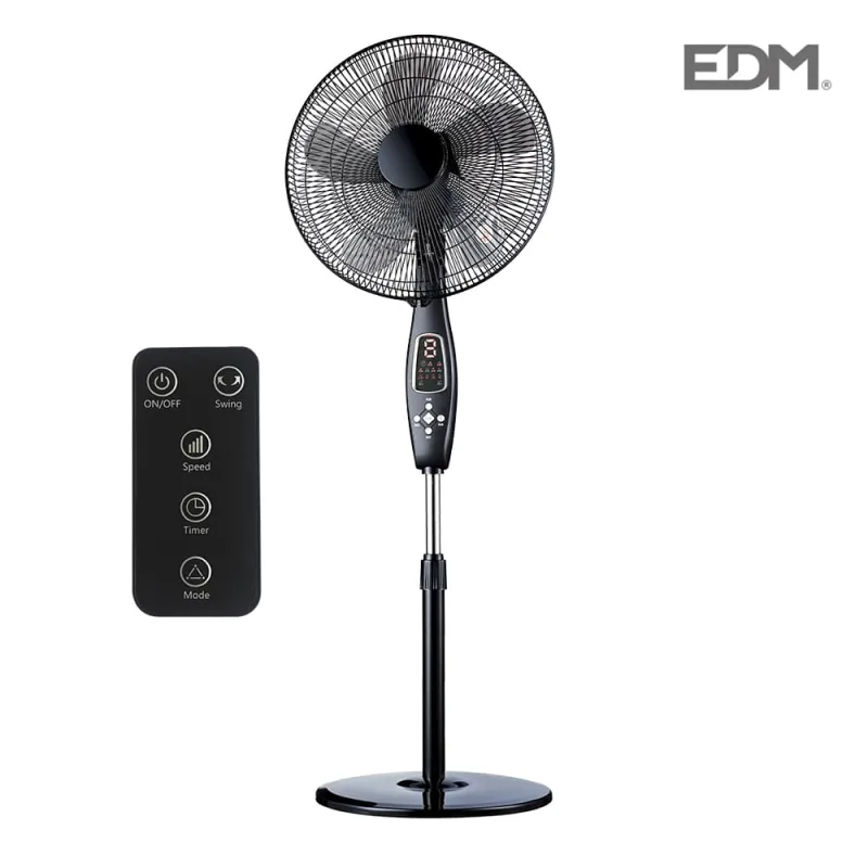 Ventilador de pie con mando a distancia negro potencia: 60w aspas: ø40cm altura regulable 110-130cm edm