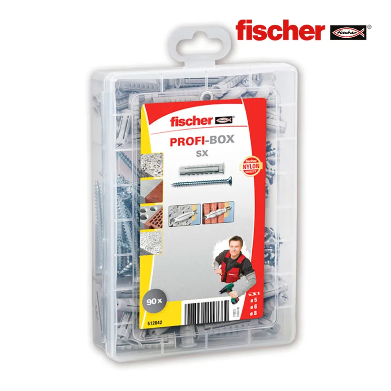 fischer - Maletín Surtido SX 5/6/8 (Juego Tacos y 90 Tornillos) 512642, Gris