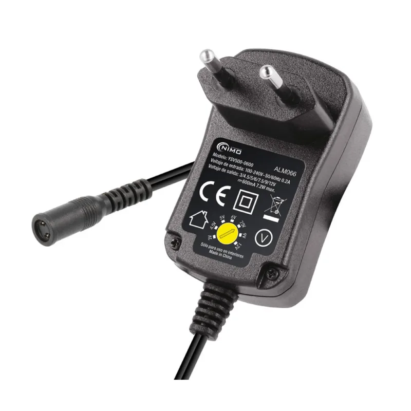 ALIMENTADOR ELECTRÓNICO 12V.600 mAh 7,2W DE SELECTOR REGULABLE DE 3V A 12V