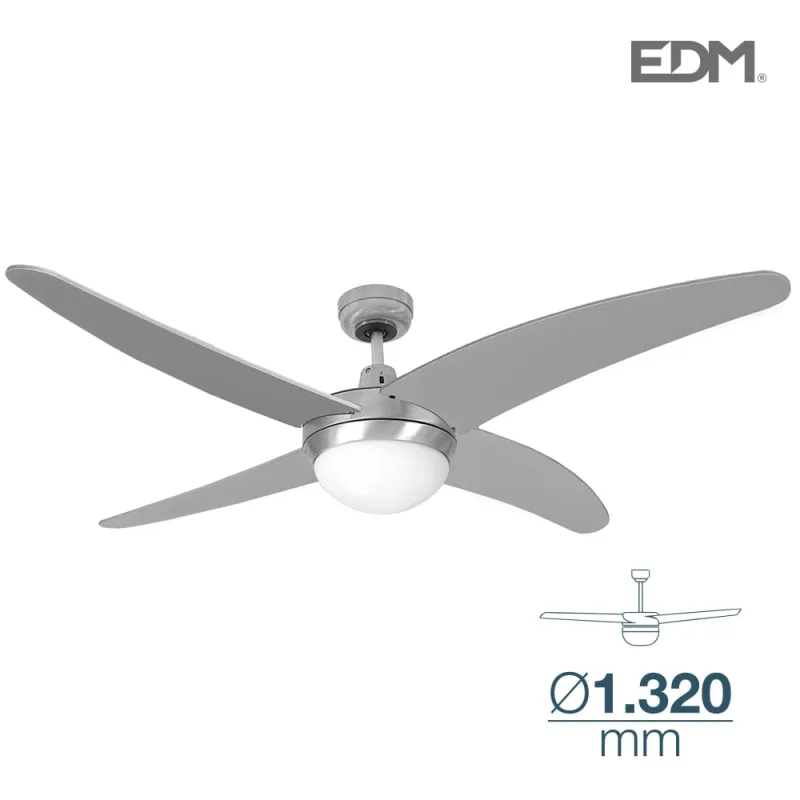 EDM 33807 Ventilador de Techo Modelo Caspio 60W, Plateado/Niquel, 132 cm