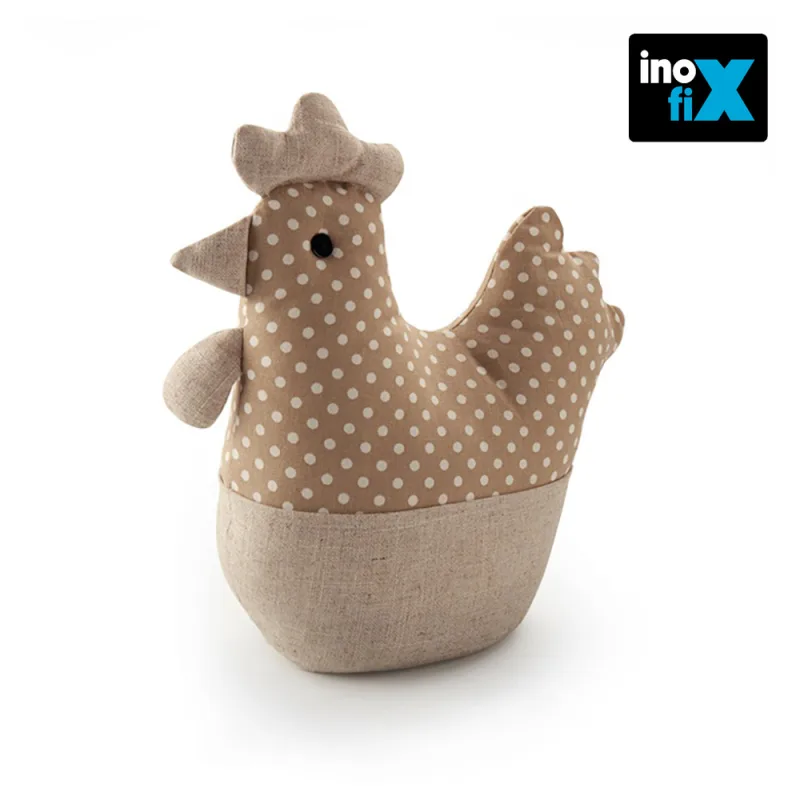 Inofix - Tope de puerta - Decorativo con forma de Gallina- Uso interior - Peso de 1 kg para estabilidad sin dañar el suelo - Color Beige
