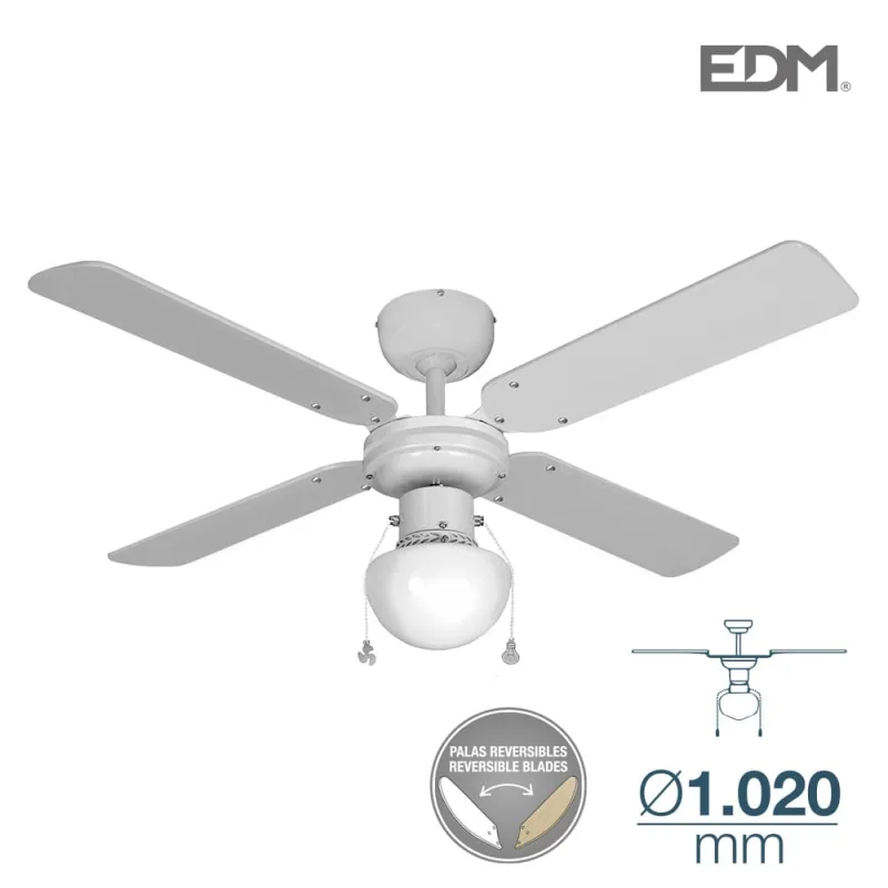 EDM 33800 Ventilador de Techo Modelo Caribe 50W, Blanco/Madera de Haya, 102 cm