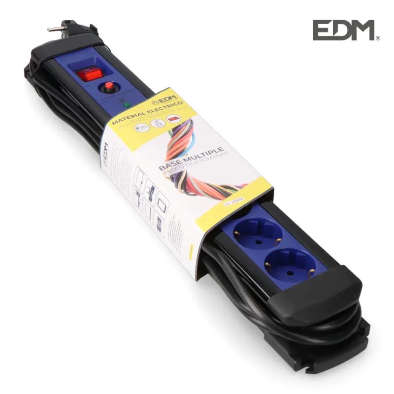 EDM 41819 Base Multiple 6 Tomas con Protector+Interruptor, Multicolor, 3 m