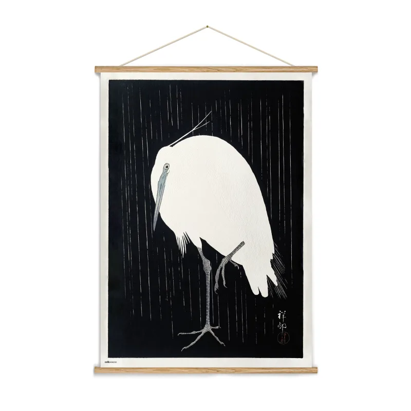 Kokonote Banderola Egret in the rain - Póster tela Egret 53x71cm - Cuadro tela pared/Decoración pared Garza bajo la lluvia - Póster Egret in the rain